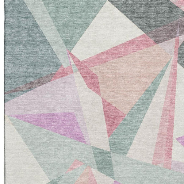 HomeRoots 8' X 10' Durable Pale Aqua, Blush & Sage Geometric Area Rug with Stain Resistance & UV Protection 696552