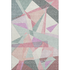 HomeRoots 9' X 12' Stylish Pale Aqua Blush & Sage Geometric Area Rug - Washable, UV Protected & Durable Design 696553