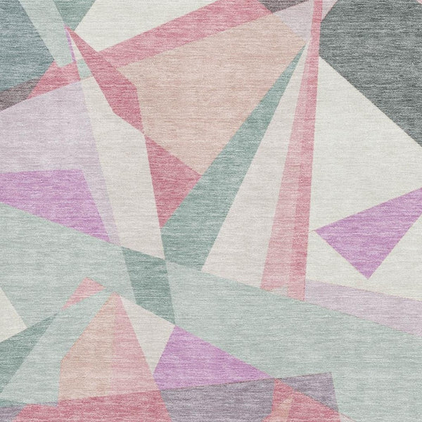 HomeRoots 9' X 12' Stylish Pale Aqua Blush & Sage Geometric Area Rug - Washable, UV Protected & Durable Design 696553