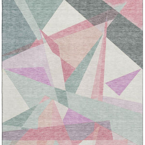 HomeRoots 9' X 12' Stylish Pale Aqua Blush & Sage Geometric Area Rug - Washable, UV Protected & Durable Design 696553
