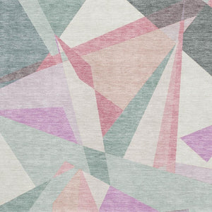 HomeRoots 10' X 14' Geometric Area Rug in Pale Aqua, Blush & Sage - Washable, UV-Protected, Stain-Resistant! 696554