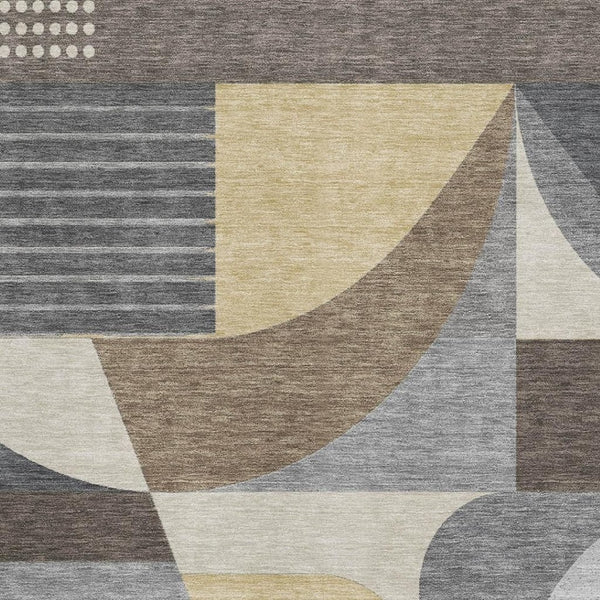 HomeRoots 5' X 8' Geometric Washable Area Rug in Brown, Gray & Ivory - Durable, UV Protected, Kid-Friendly Design 696556