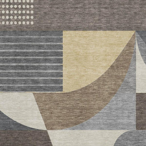 HomeRoots 8' X 10' Washable Brown Gray Ivory Geometric Area Rug with UV Protection for High-Traffic Homes 696558