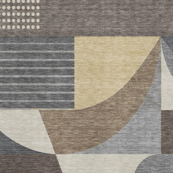 HomeRoots 8' X 10' Washable Brown Gray Ivory Geometric Area Rug with UV Protection for High-Traffic Homes 696558