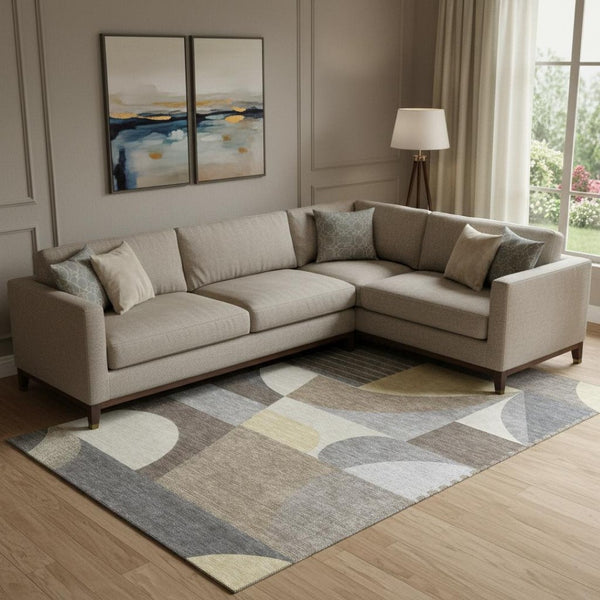 HomeRoots 9' X 12' Stylish Brown Gray Ivory Geometric Area Rug - Washable, UV Protected, Non-Slip Design 696559