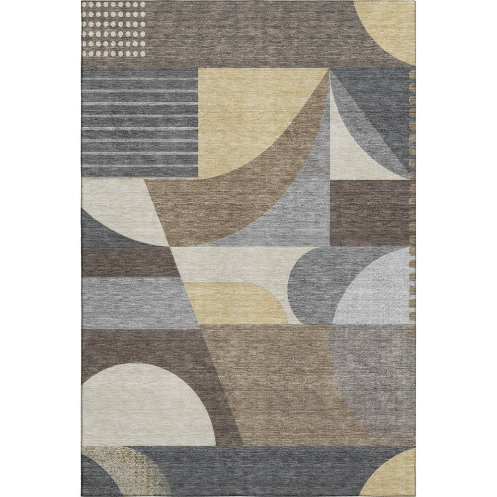 HomeRoots 9' X 12' Stylish Brown Gray Ivory Geometric Area Rug - Washable, UV Protected, Non-Slip Design 696559