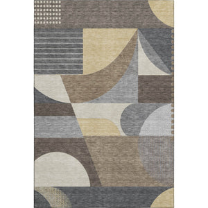 HomeRoots 9' X 12' Stylish Brown Gray Ivory Geometric Area Rug - Washable, UV Protected, Non-Slip Design 696559
