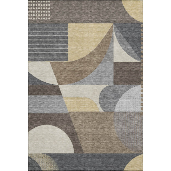 HomeRoots 9' X 12' Stylish Brown Gray Ivory Geometric Area Rug - Washable, UV Protected, Non-Slip Design 696559