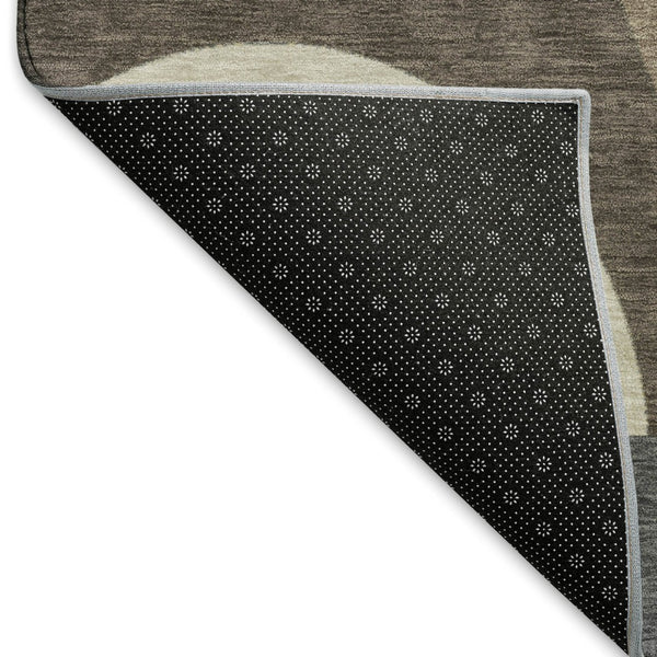 HomeRoots 9' X 12' Stylish Brown Gray Ivory Geometric Area Rug - Washable, UV Protected, Non-Slip Design 696559