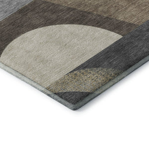 HomeRoots 9' X 12' Stylish Brown Gray Ivory Geometric Area Rug - Washable, UV Protected, Non-Slip Design 696559