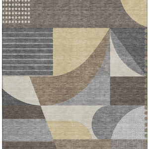 HomeRoots 9' X 12' Stylish Brown Gray Ivory Geometric Area Rug - Washable, UV Protected, Non-Slip Design 696559