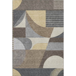 HomeRoots 9' X 12' Stylish Brown Gray Ivory Geometric Area Rug - Washable, UV Protected, Non-Slip Design 696559