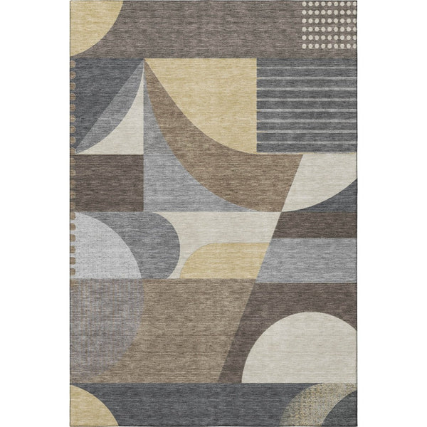 HomeRoots 9' X 12' Stylish Brown Gray Ivory Geometric Area Rug - Washable, UV Protected, Non-Slip Design 696559