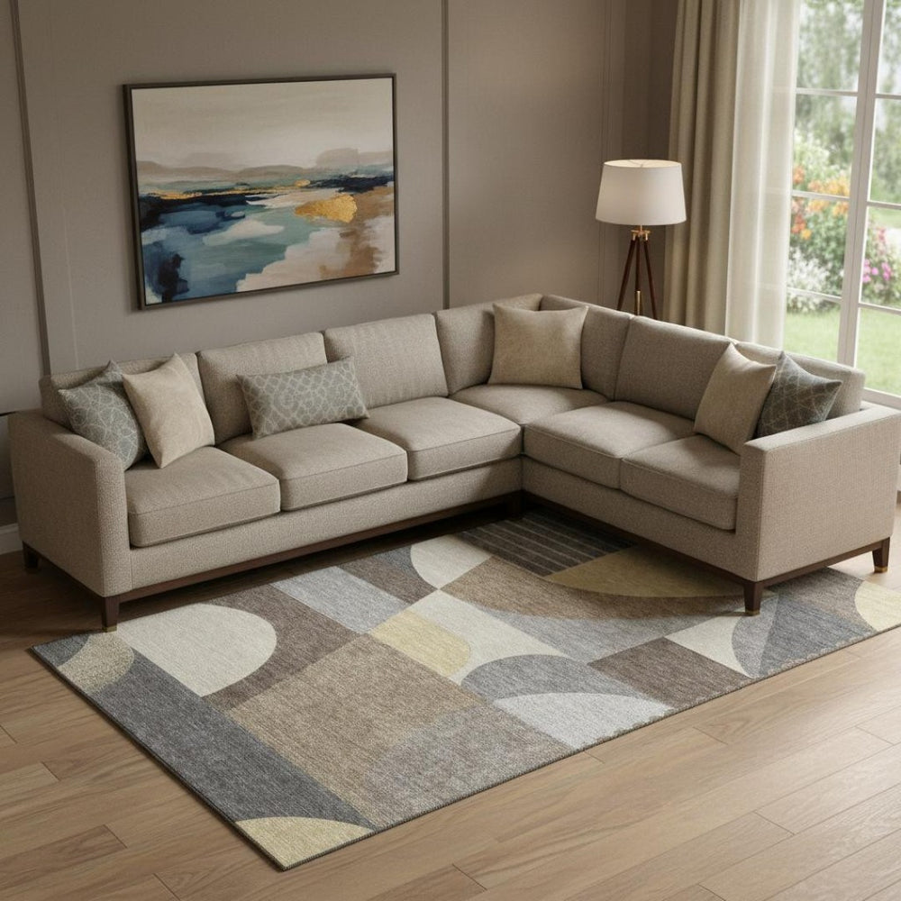 HomeRoots 10' X 14' Brown Gray Ivory Geometric Washable Area Rug with UV Protection - Perfect for Busy Homes! 696560