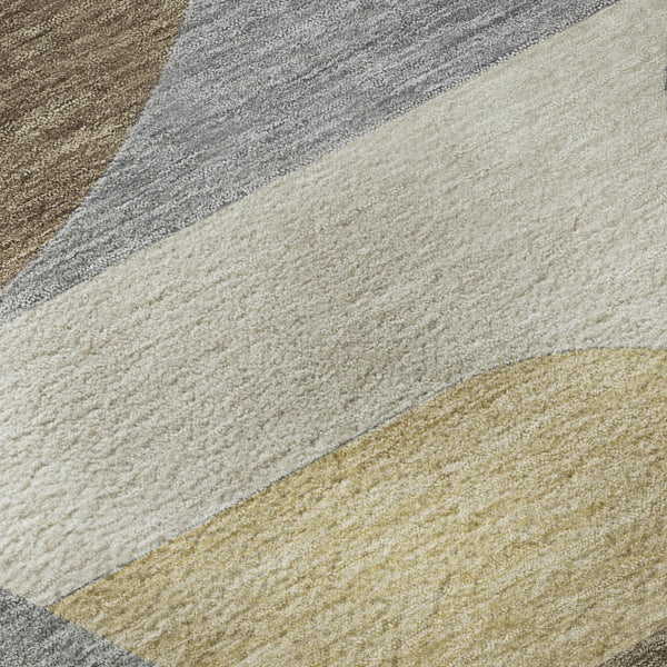 HomeRoots 10' X 14' Brown Gray Ivory Geometric Washable Area Rug with UV Protection - Perfect for Busy Homes! 696560