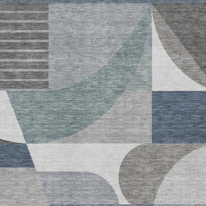 HomeRoots 5' Modern Gray-Blue & Ivory Geometric Washable Area Rug with UV Protection for High Traffic Spaces 696562