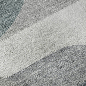 HomeRoots 8' Gray Blue and Ivory Geometric Washable Round Rug – Durable, UV-Resistant, and Stylish Home Accent 696563