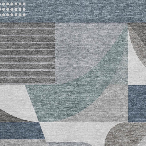 HomeRoots 8' X 10' Geometric Washable Area Rug in Gray Blue & Ivory – Stain Resistant, UV Protected & Stylish! 696564