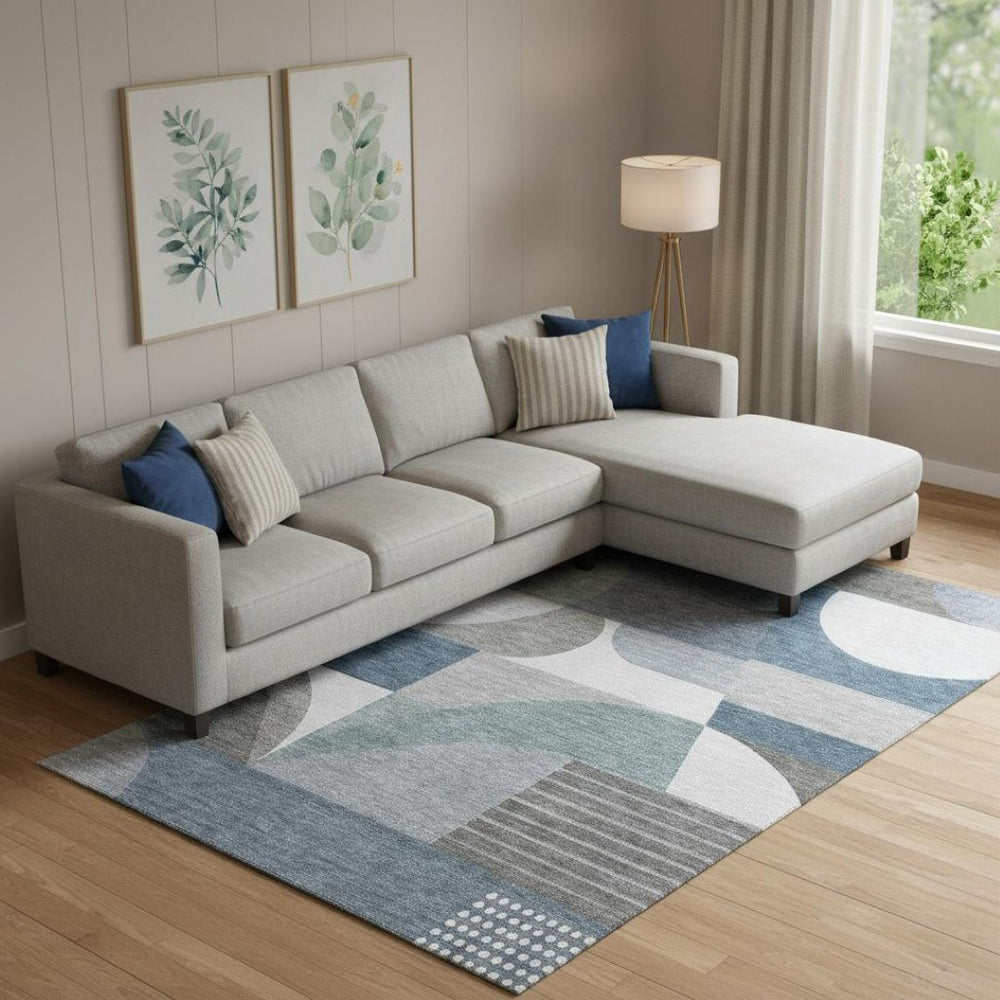 HomeRoots 9' X 12' Gray Blue and Ivory Geometric Area Rug - Washable, UV Protected, Stain Resistant & Non-Slip 696565