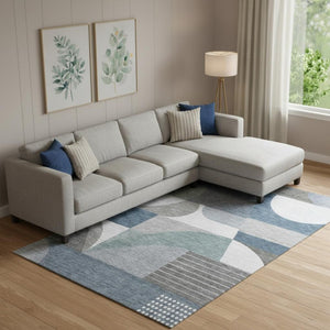HomeRoots 9' X 12' Gray Blue and Ivory Geometric Area Rug - Washable, UV Protected, Stain Resistant & Non-Slip 696565