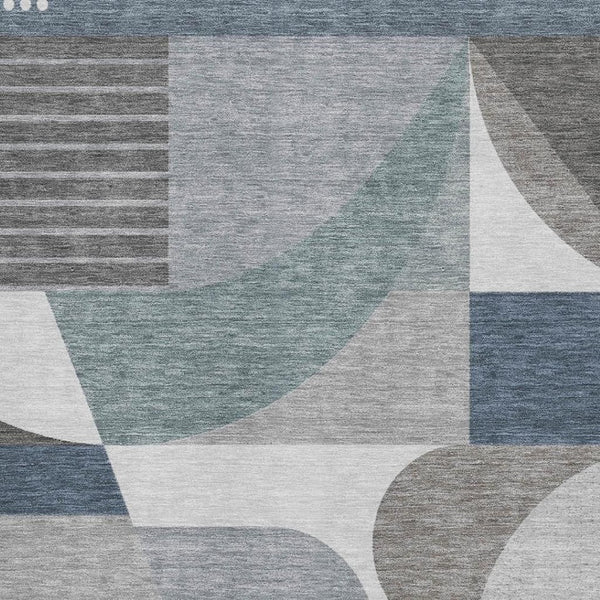 HomeRoots 9' X 12' Gray Blue and Ivory Geometric Area Rug - Washable, UV Protected, Stain Resistant & Non-Slip 696565