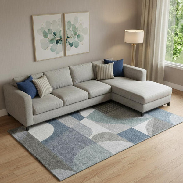 HomeRoots 10' Contemporary Gray Blue & Ivory Geometric Washable Area Rug - Durable, UV Protected, Stain Resistant 696566