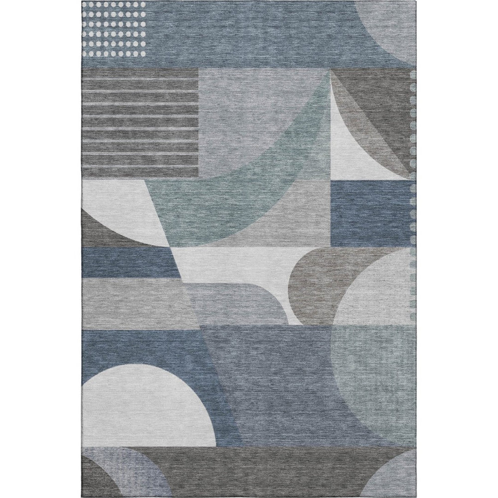 HomeRoots 10' Contemporary Gray Blue & Ivory Geometric Washable Area Rug - Durable, UV Protected, Stain Resistant 696566