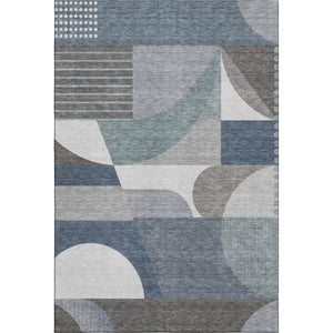 HomeRoots 10' Contemporary Gray Blue & Ivory Geometric Washable Area Rug - Durable, UV Protected, Stain Resistant 696566