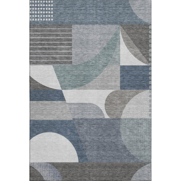 HomeRoots 10' Contemporary Gray Blue & Ivory Geometric Washable Area Rug - Durable, UV Protected, Stain Resistant 696566