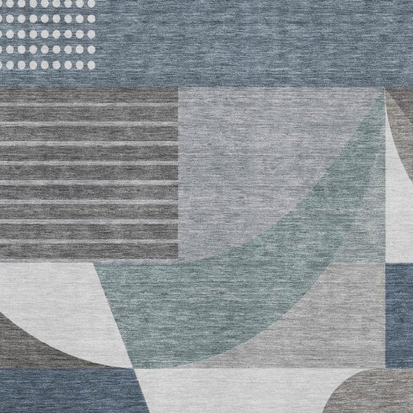 HomeRoots 10' Contemporary Gray Blue & Ivory Geometric Washable Area Rug - Durable, UV Protected, Stain Resistant 696566