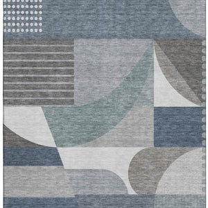 HomeRoots 10' Contemporary Gray Blue & Ivory Geometric Washable Area Rug - Durable, UV Protected, Stain Resistant 696566