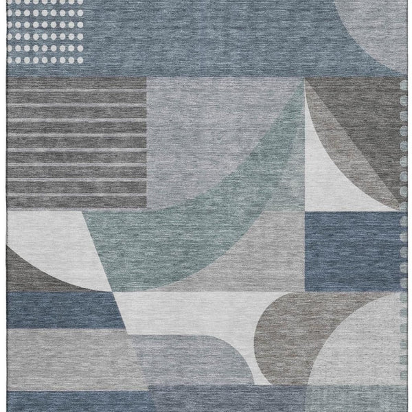 HomeRoots 10' Contemporary Gray Blue & Ivory Geometric Washable Area Rug - Durable, UV Protected, Stain Resistant 696566