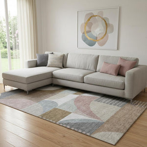 HomeRoots 8' X 10' Geometric Coffee Mauve & Ivory Area Rug - Washable, UV-Resistant, Non-Slip for Any Space 696570