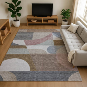 HomeRoots 10' X 14' Stylish Coffee Mauve & Ivory Geometric Area Rug - Washable, UV Protected, Pet Friendly! 696572