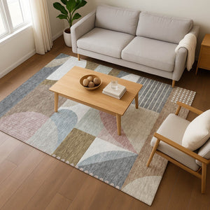 HomeRoots 10' X 14' Stylish Coffee Mauve & Ivory Geometric Area Rug - Washable, UV Protected, Pet Friendly! 696572