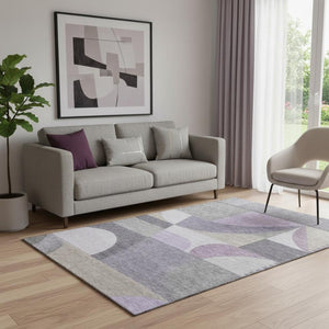 HomeRoots 5' X 8' Stylish Geometric Area Rug in Purple, Gray & Beige – Washable, Durable, UV Protected Design! 696574