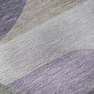 HomeRoots 8' Modern Geometric Round Rug in Purple, Gray, and Beige – Washable, UV-Protected, Non-Slip Design! 696575
