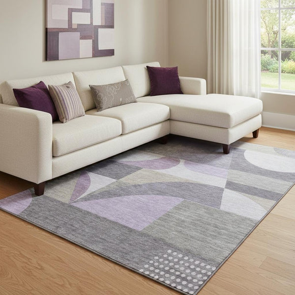 HomeRoots 8' X 10' Washable Geometric Area Rug in Purple, Gray & Beige - Durable, Stain-Resistant & UV Protected! 696576