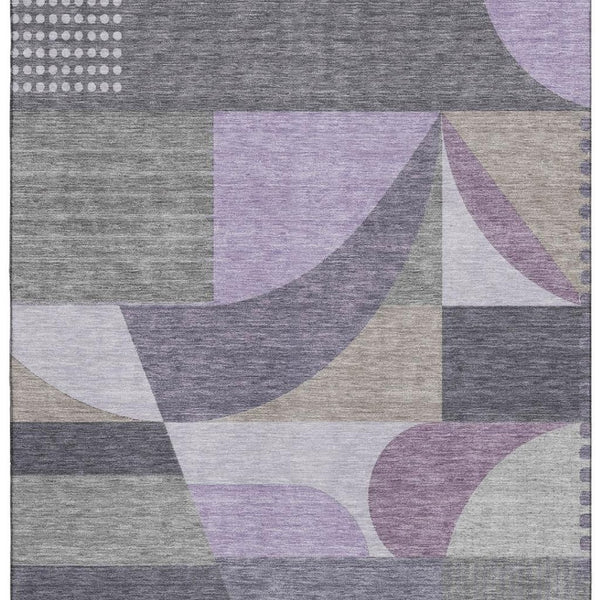 HomeRoots 8' X 10' Washable Geometric Area Rug in Purple, Gray & Beige - Durable, Stain-Resistant & UV Protected! 696576