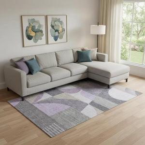 HomeRoots 9' Geometric Area Rug in Purple, Gray & Beige - Washable, UV Protected & Stain Resistant for Durability 696577