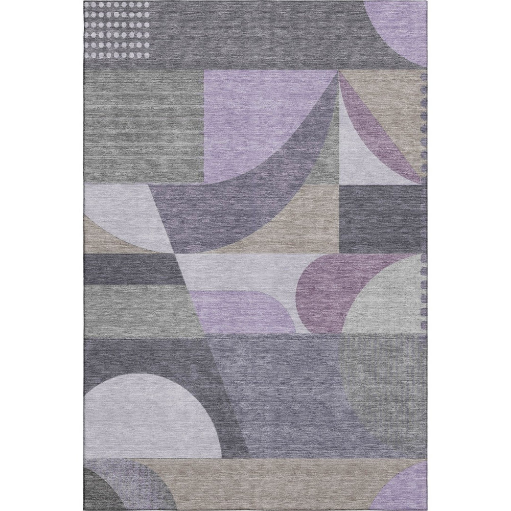 HomeRoots 9' Geometric Area Rug in Purple, Gray & Beige - Washable, UV Protected & Stain Resistant for Durability 696577