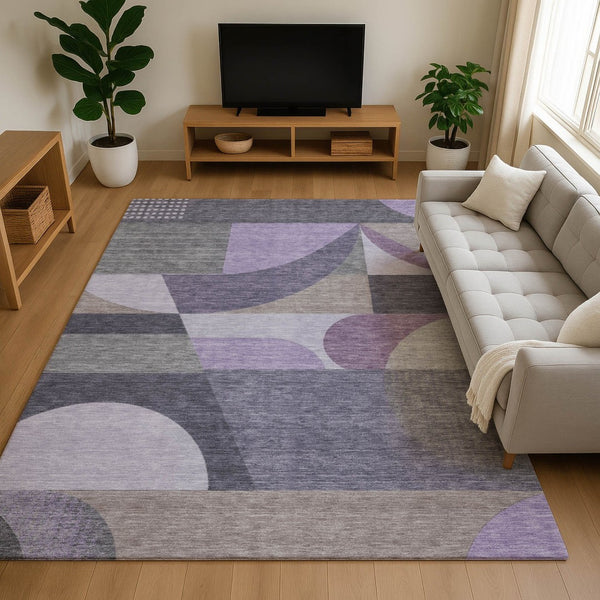 HomeRoots 10' X 14' Geometric Area Rug in Purple, Gray & Beige - Durable, Washable, UV Protected & Non-Slip 696578