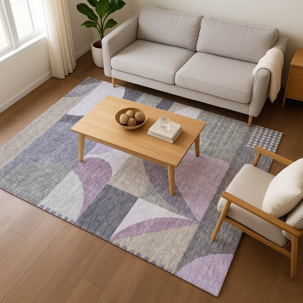 HomeRoots 10' X 14' Geometric Area Rug in Purple, Gray & Beige - Durable, Washable, UV Protected & Non-Slip 696578