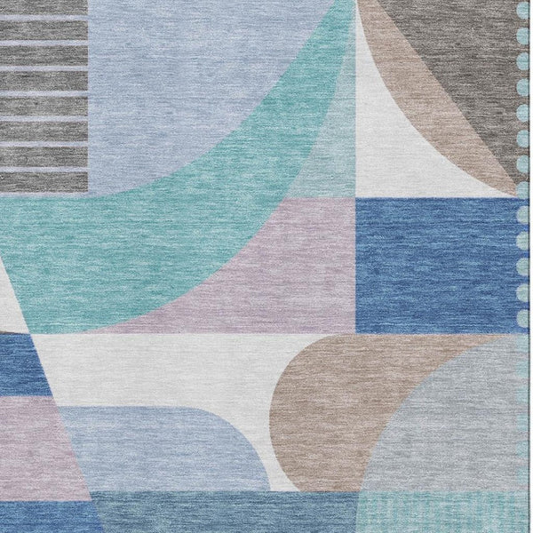 HomeRoots 5' X 8' Sky Blue Teal Ivory Geometric Rug - Durable, Washable, UV Protected for Homes with Kids & Pets 696580