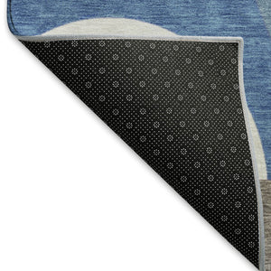 HomeRoots 8' Sky Blue Teal and Ivory Geometric Washable Round Rug - Stain Resistant with UV Protection! 696581