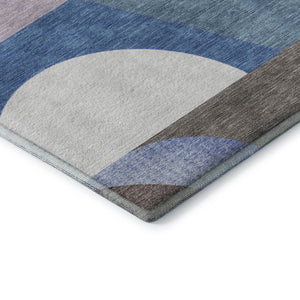 HomeRoots 8' Sky Blue Teal and Ivory Geometric Washable Round Rug - Stain Resistant with UV Protection! 696581