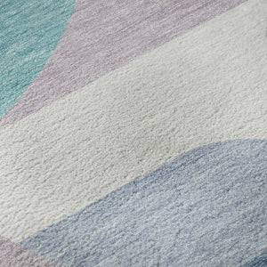 HomeRoots 8' Sky Blue Teal and Ivory Geometric Washable Round Rug - Stain Resistant with UV Protection! 696581