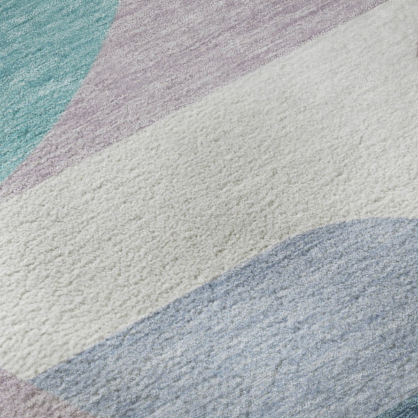 HomeRoots 8' Sky Blue Teal and Ivory Geometric Washable Round Rug - Stain Resistant with UV Protection! 696581