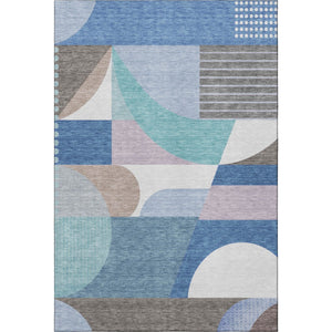 HomeRoots 9' X 12' Sky Blue, Teal & Ivory Geometric Area Rug – Washable, UV Protected & Ideal for Homes with Kids! 696583