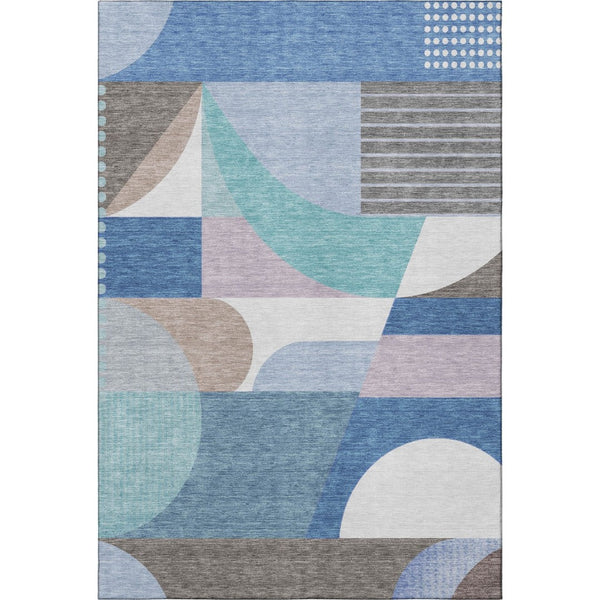 HomeRoots 9' X 12' Sky Blue, Teal & Ivory Geometric Area Rug – Washable, UV Protected & Ideal for Homes with Kids! 696583